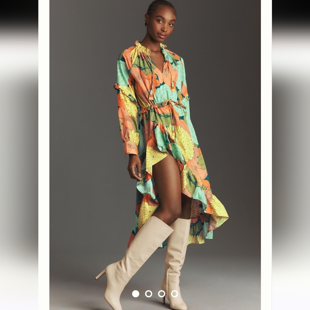 NWT FARM for Anthropologie Rio Long-Sleeve Floral Midi Dress Size XS